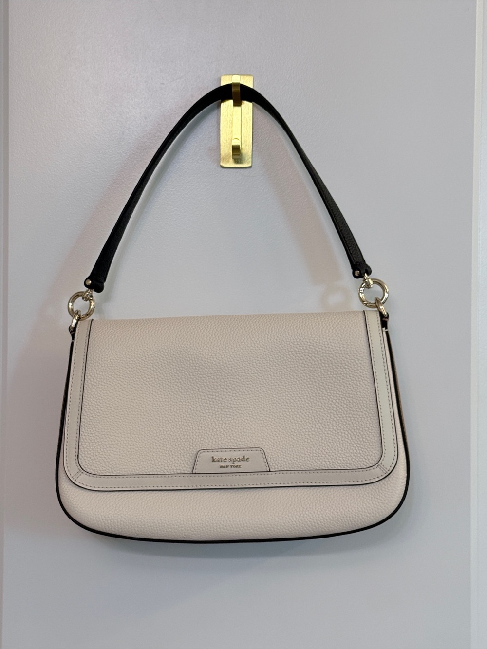 kate spade Cream Pebbled Leather Shoulder Bag with Black Strap